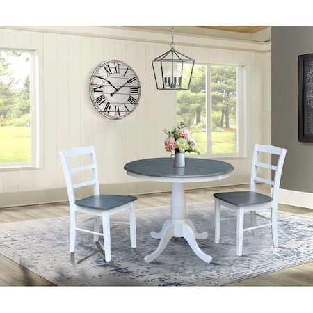 International Concepts 36 in. Round Extension Dining Table with 2 Madrid LadderBack Chairs - 3 Piece Dining Set K05-36RXT-C2-2